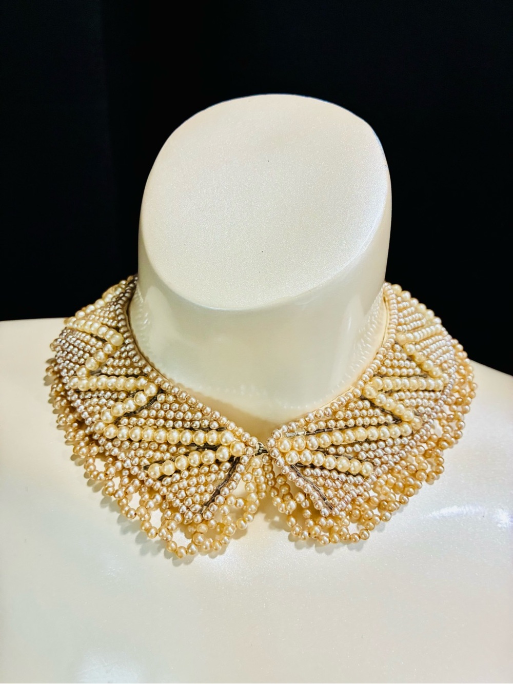 VTG Made in Japan Pearl Beaded Collar Necklace Cream Pearl Statement Choker 15”